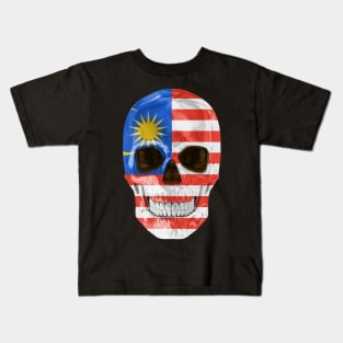 Malaysia Flag Skull - Gift for Malaysian With Roots From Malaysia Kids T-Shirt